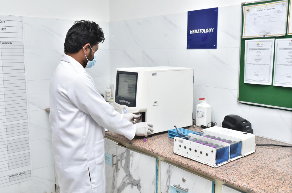 Advanced computerized blood testing equipment at Prerak pathology lab